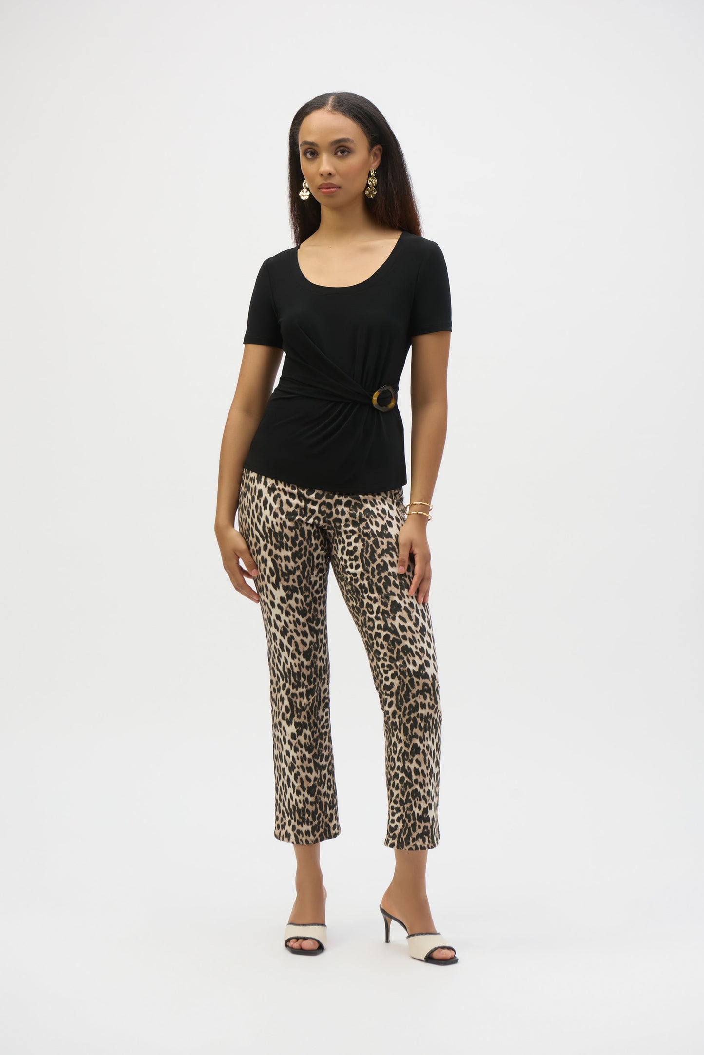 Silky Knit Fitted Top With Buckle Detail 252230 - Joseph Ribkoff