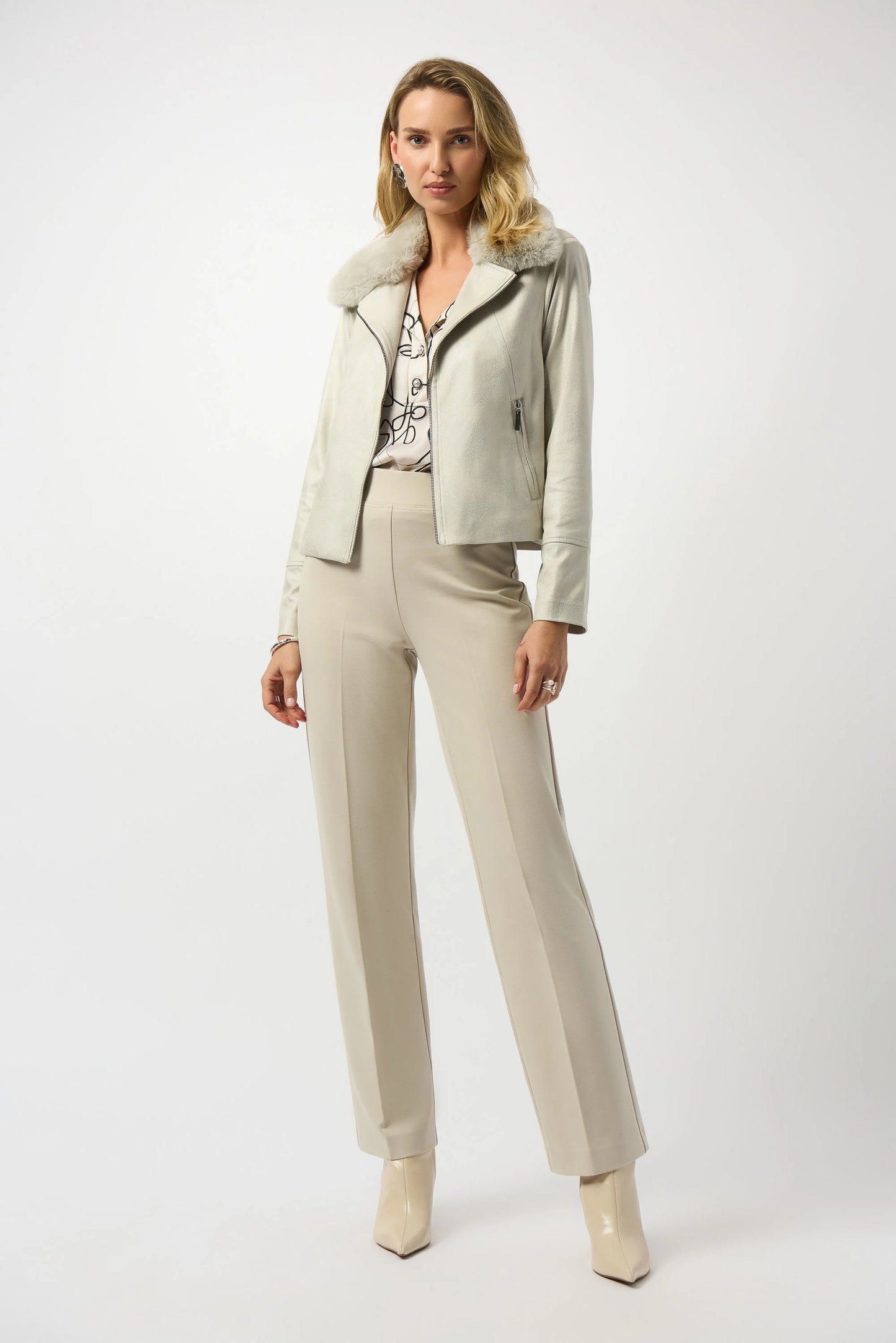 Foiled Suede Swing Jacket with Faux Fur Collar 253925 - Joseph Ribkoff