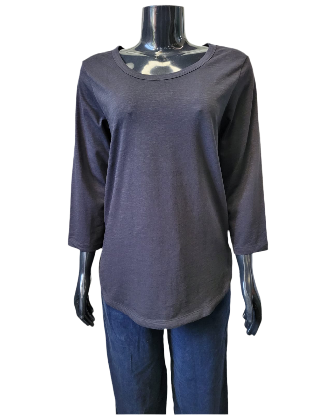 Crew Neck Cotton Knit Tee 3/4 Sleeve - ORIENTIQUE