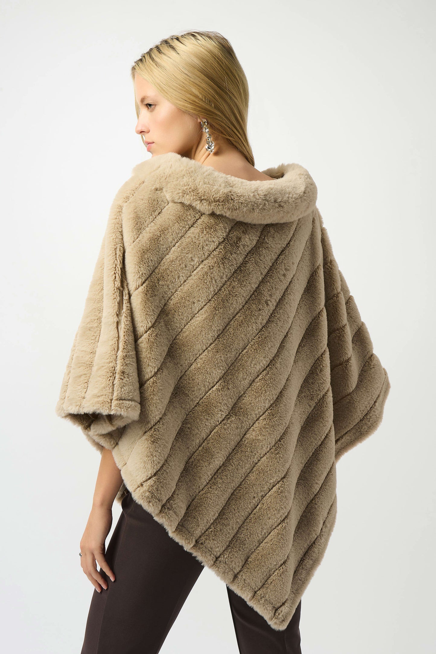 Faux Fur Textured Stripe Poncho 253932 - Joseph Ribkoff
