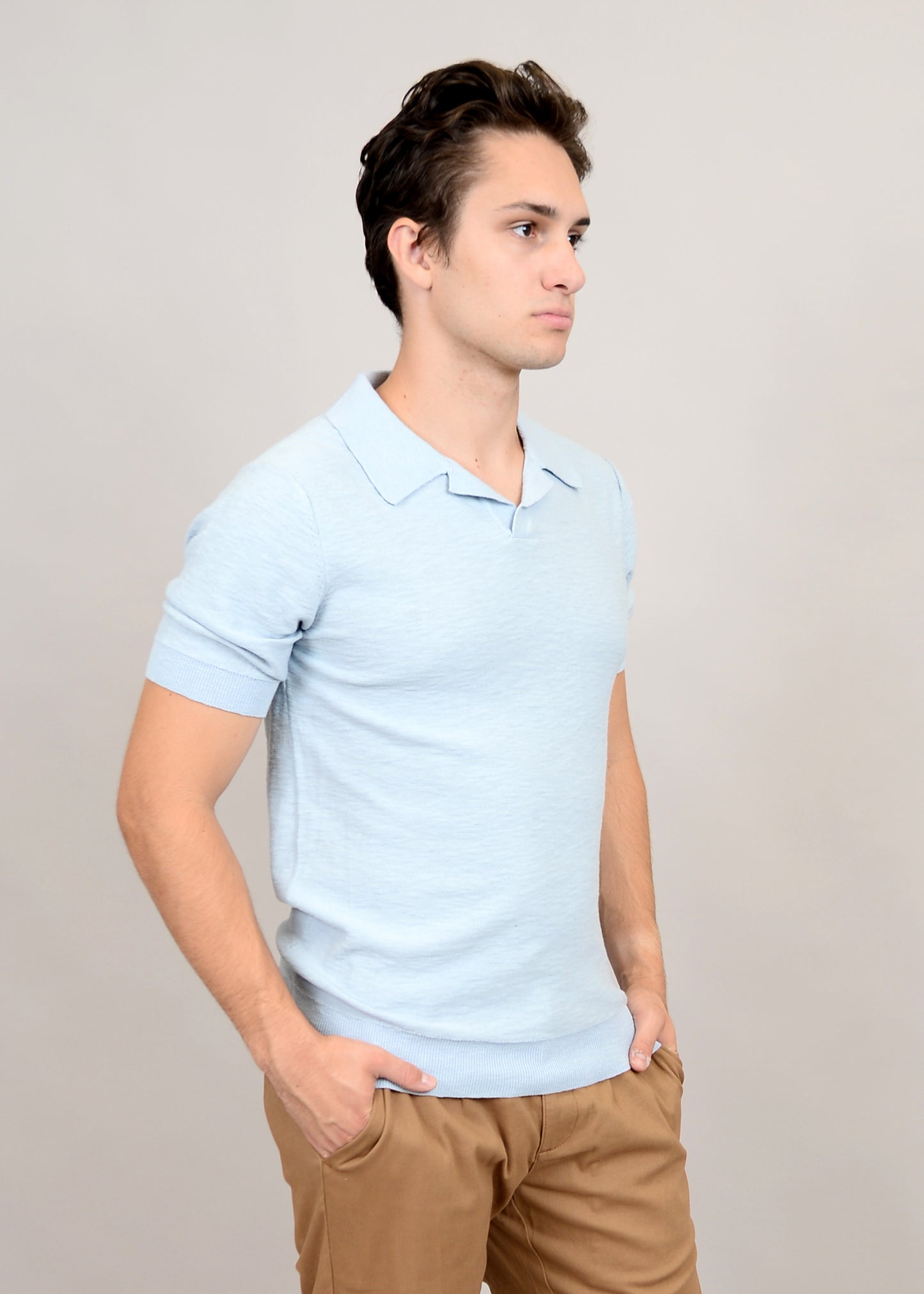 Johnny Collar Light Blue Knit Shirt 56MS312S - HEDGE