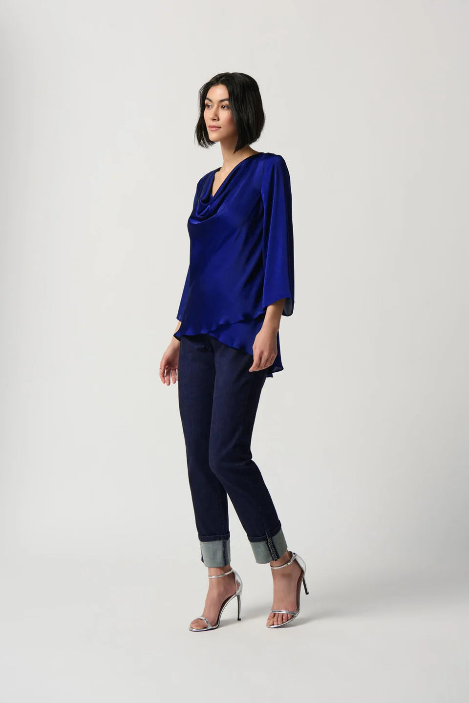 Draped Satin Blouse Style 234082 - ROYAL SAPPHIRE JOSEPH RIBKOFF