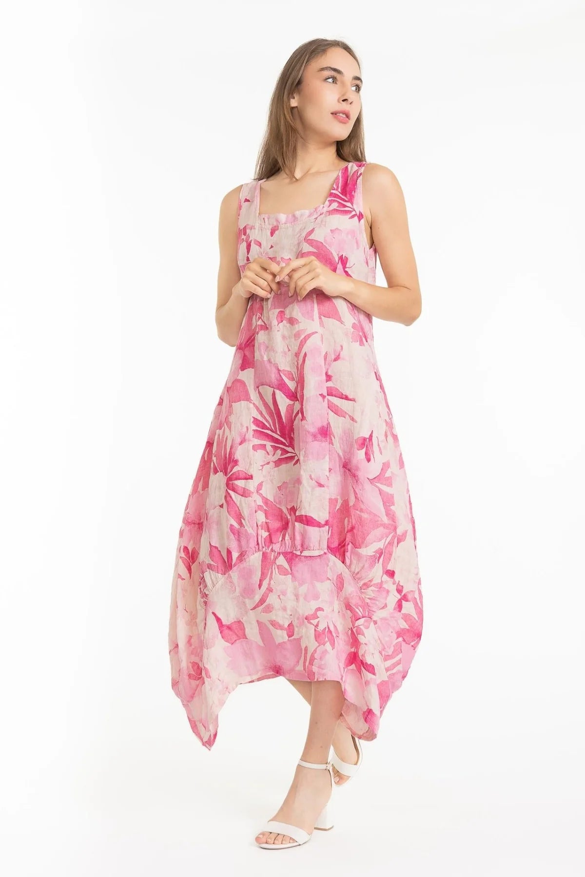 French Linen Dress TP1613-90 Rosa - Linen Luv
