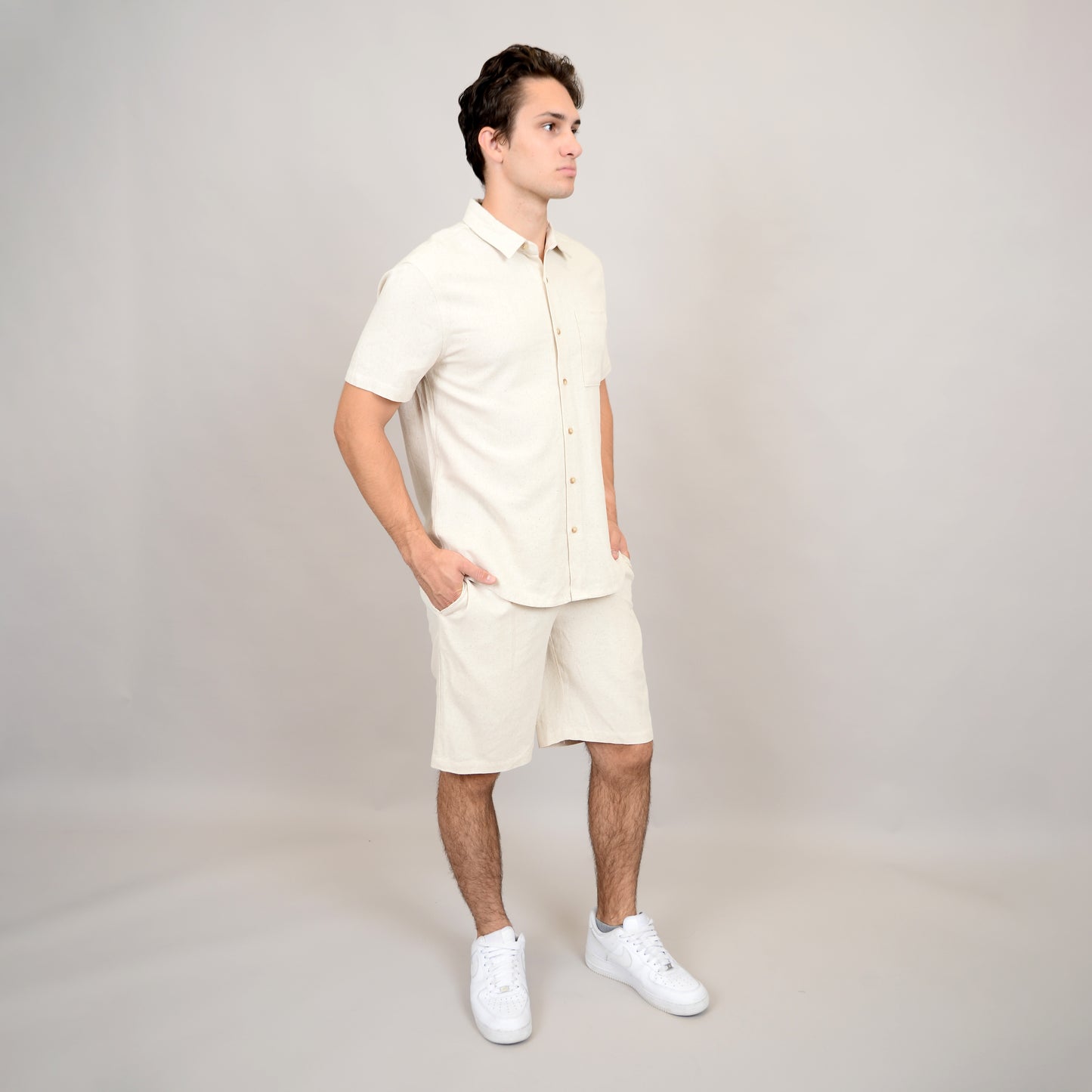 Linen Blend Short Sleeve Button Shirt 56MW104S - HEDGE