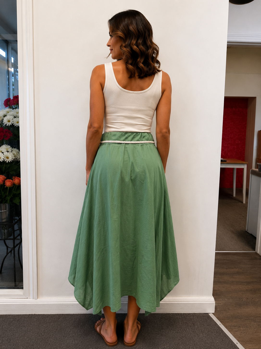 Linen Skirt Green 6-SS26246-9 - Eternelle