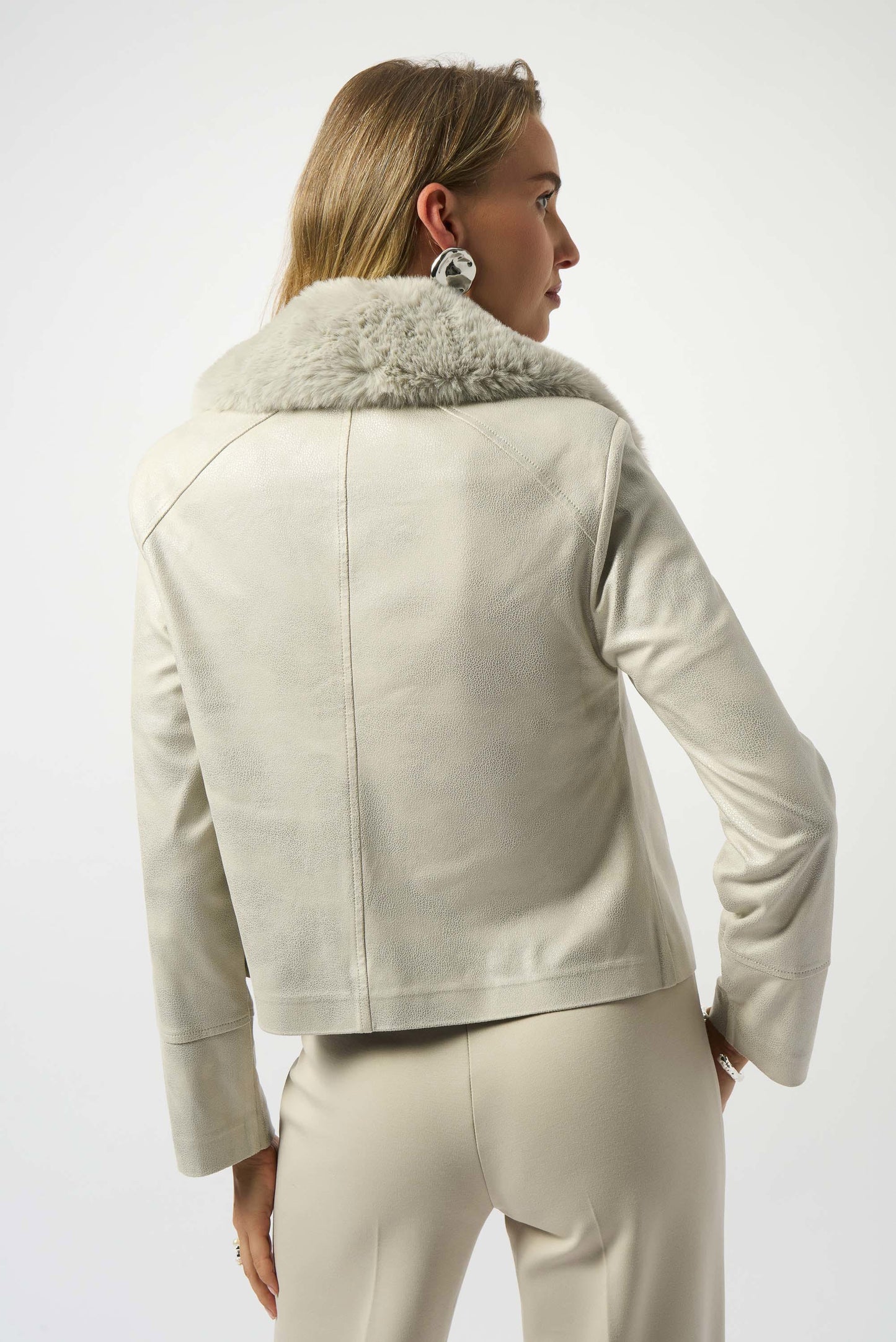 Foiled Suede Swing Jacket with Faux Fur Collar 253925 - Joseph Ribkoff