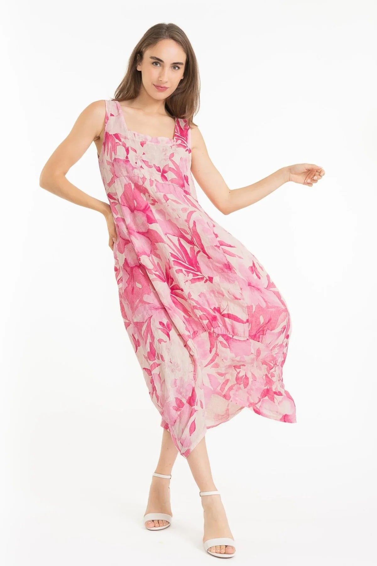 French Linen Dress TP1613-90 Rosa - Linen Luv