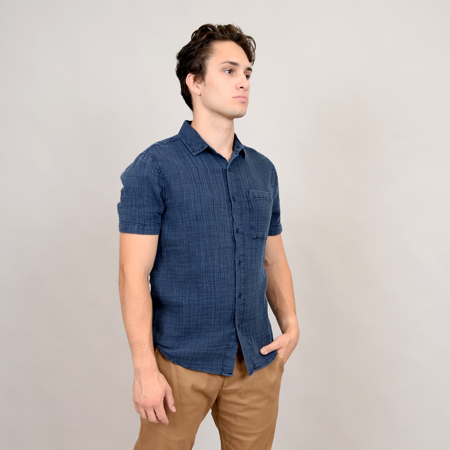 Gauze Short Sleeve Shirt Navy 56MW102S - HEDGE