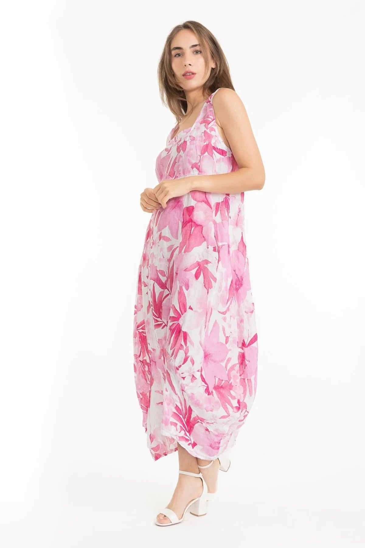 French Linen Dress TP1613-90 Rosa - Linen Luv