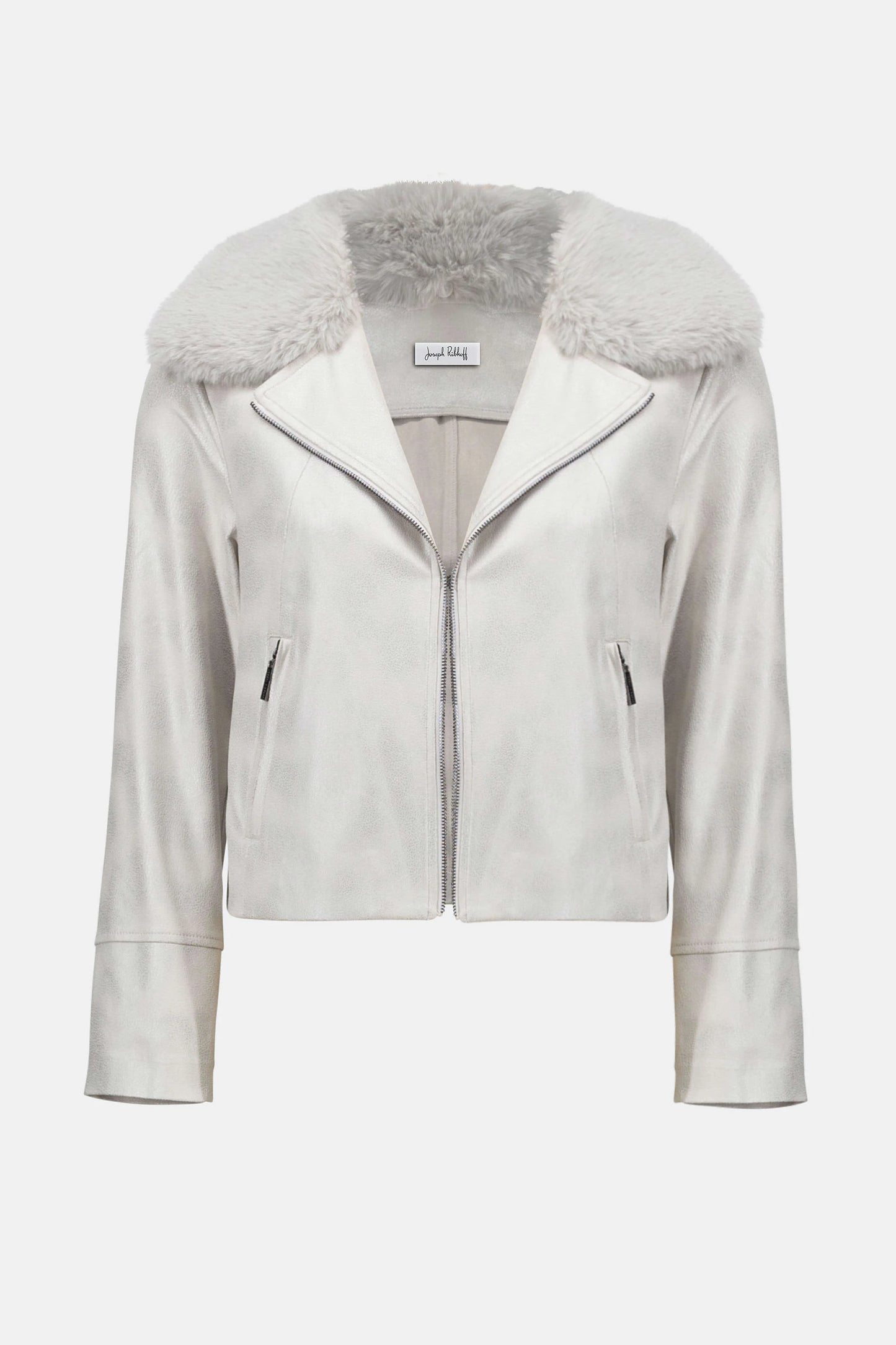 Foiled Suede Swing Jacket with Faux Fur Collar 253925 - Joseph Ribkoff