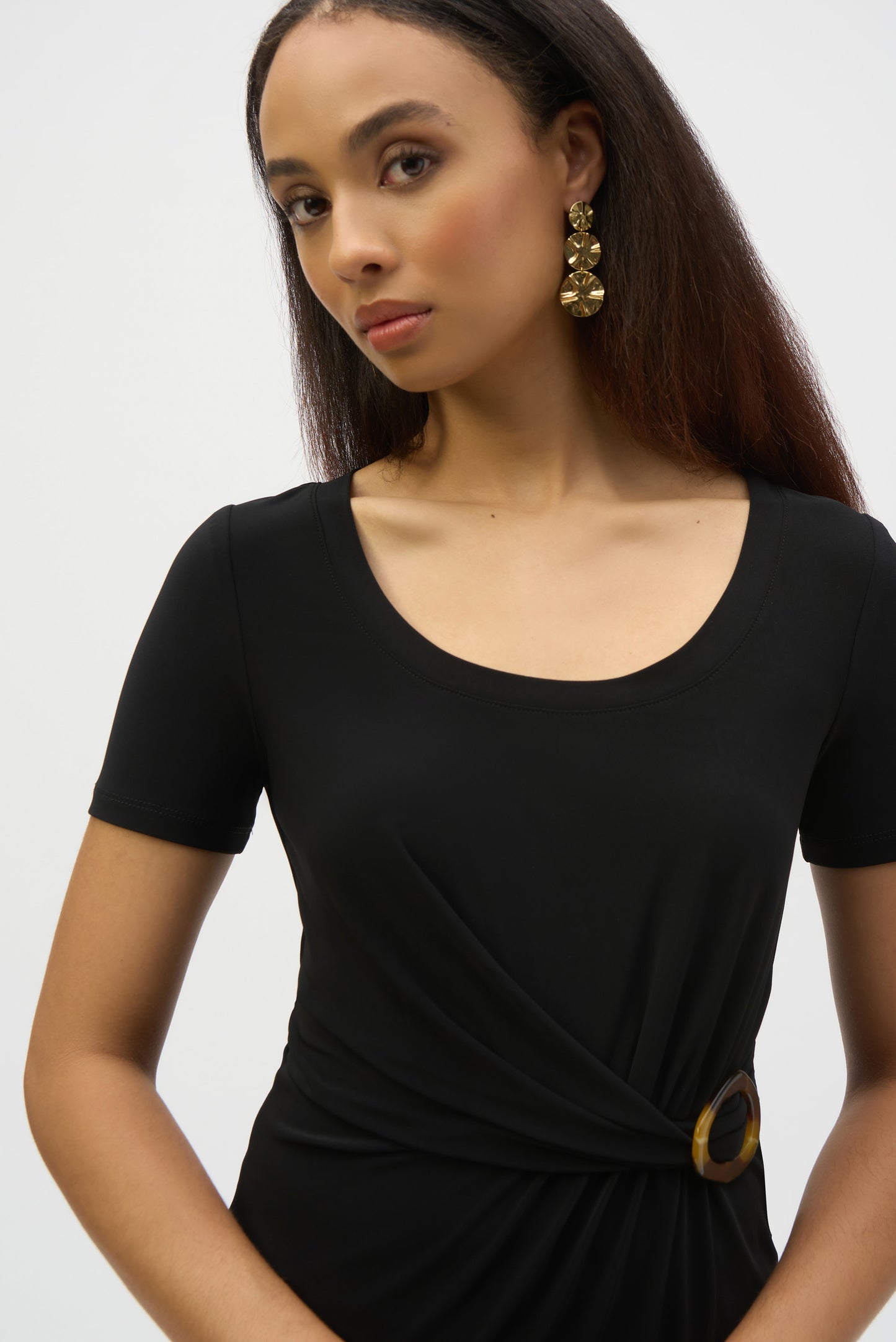 Silky Knit Fitted Top With Buckle Detail 252230 - Joseph Ribkoff