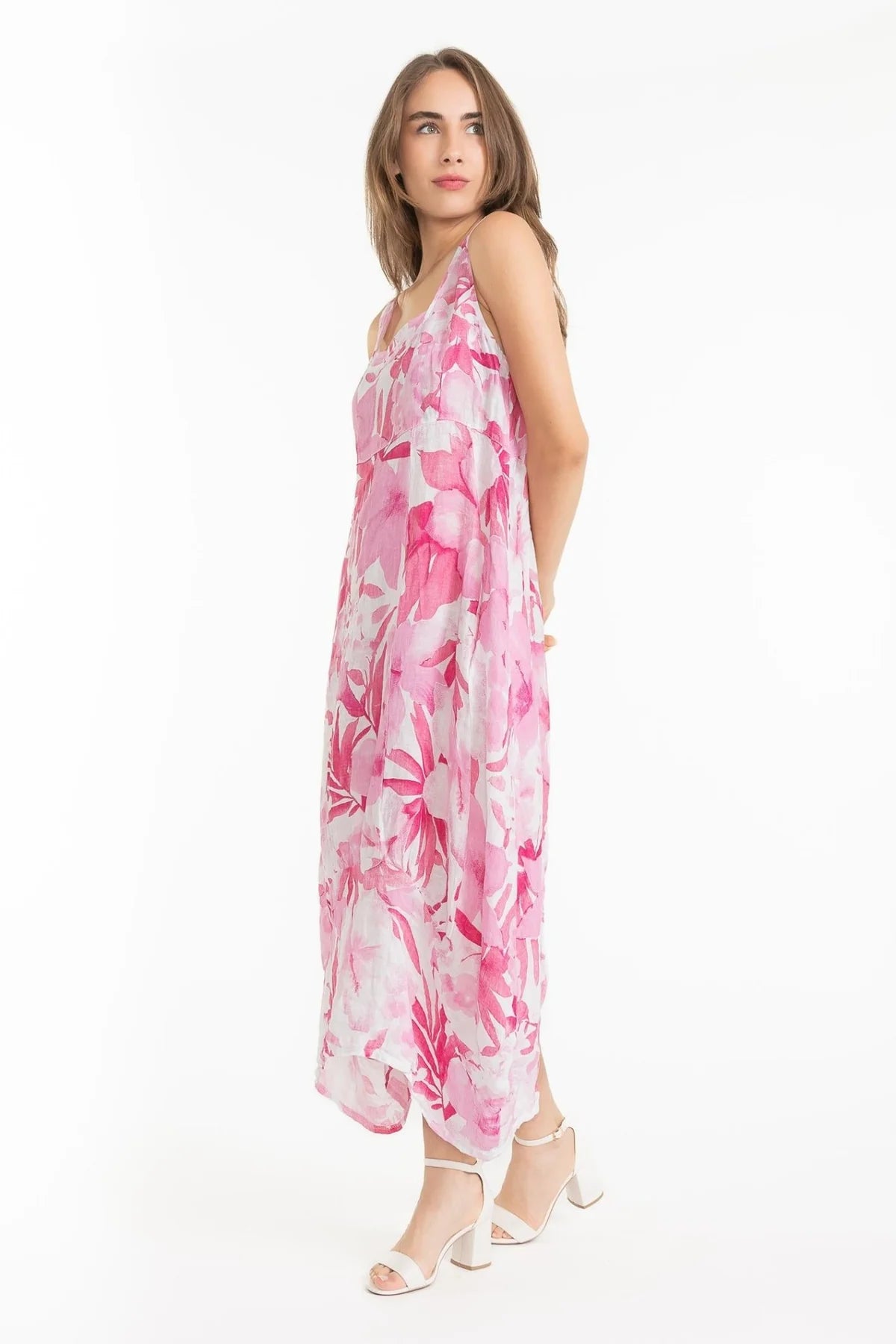French Linen Dress TP1613-90 Rosa - Linen Luv