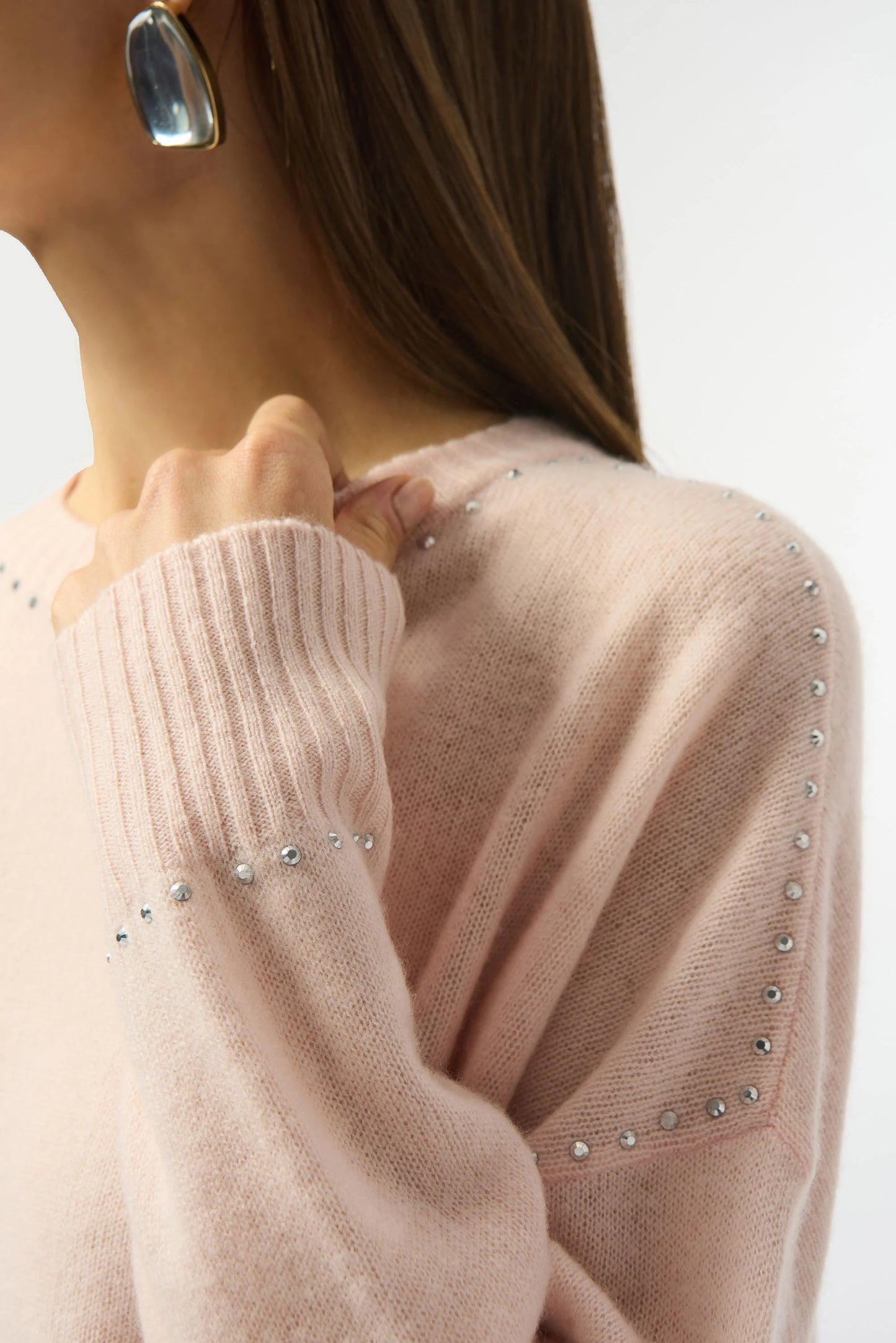 Cashmere Crew Neck Top with Stud Detailing 253980 - Joseph Ribkoff