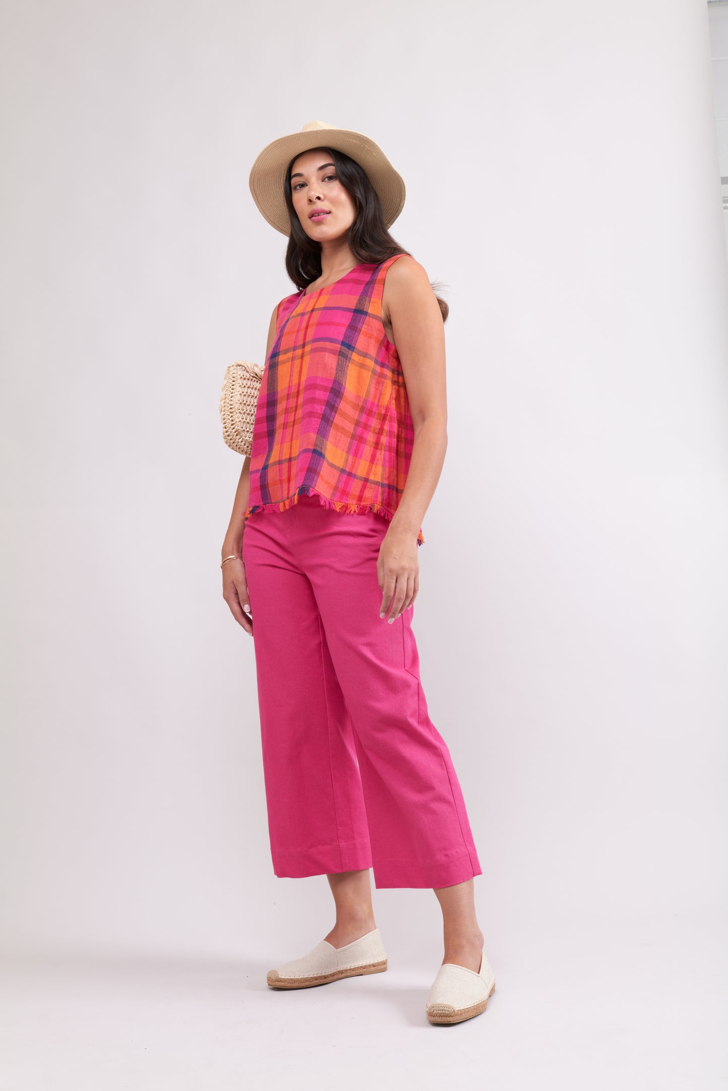 Fringe Benefits Shell Top FO7888 Pink Check - FOIL