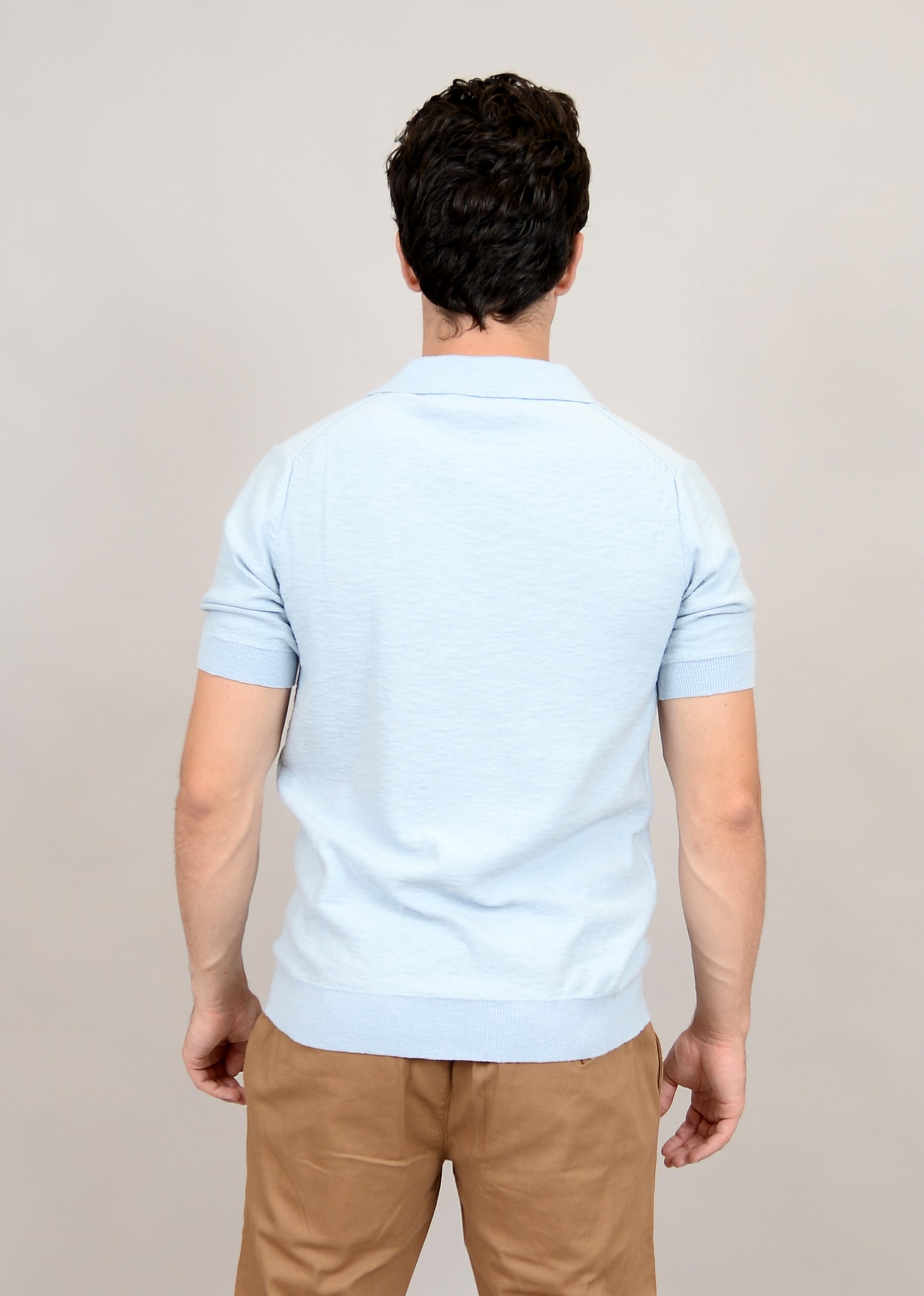 Johnny Collar Light Blue Knit Shirt 56MS312S - HEDGE
