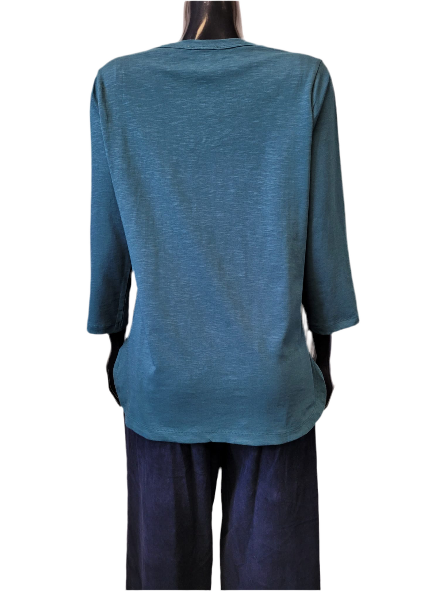 V Neck Cotton Knit Tee 3/4 Sleeve - Orientique