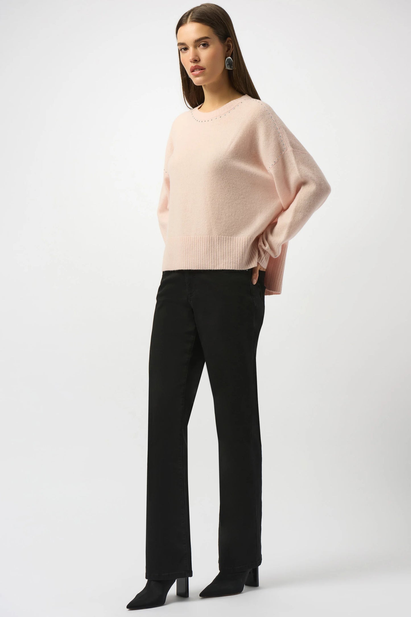 Cashmere Crew Neck Top with Stud Detailing 253980 - Joseph Ribkoff