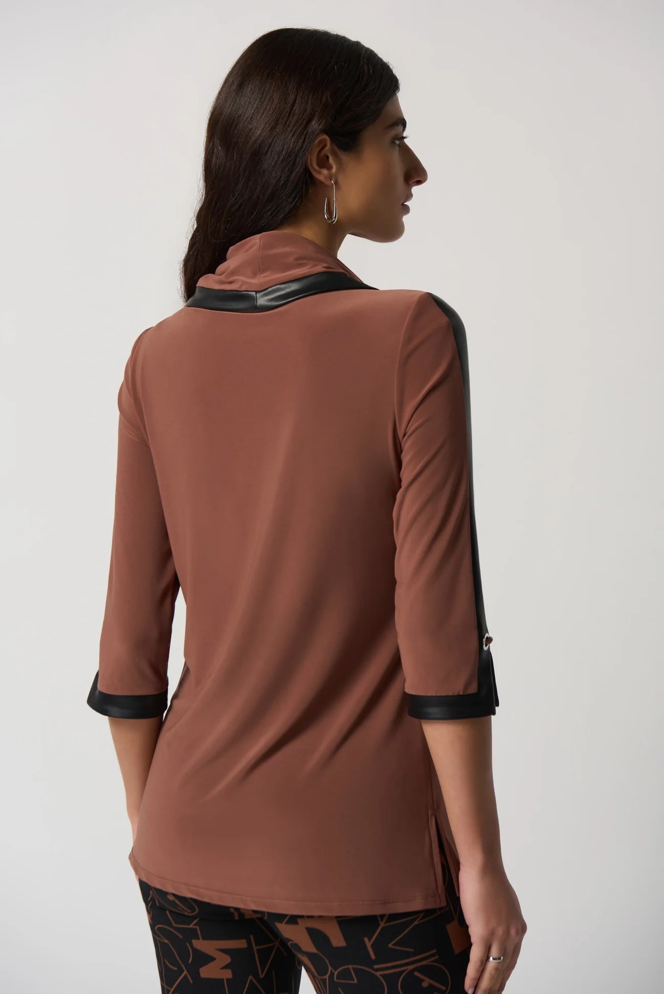 Toffee Faux-Leather Trim Tunic Style 233107