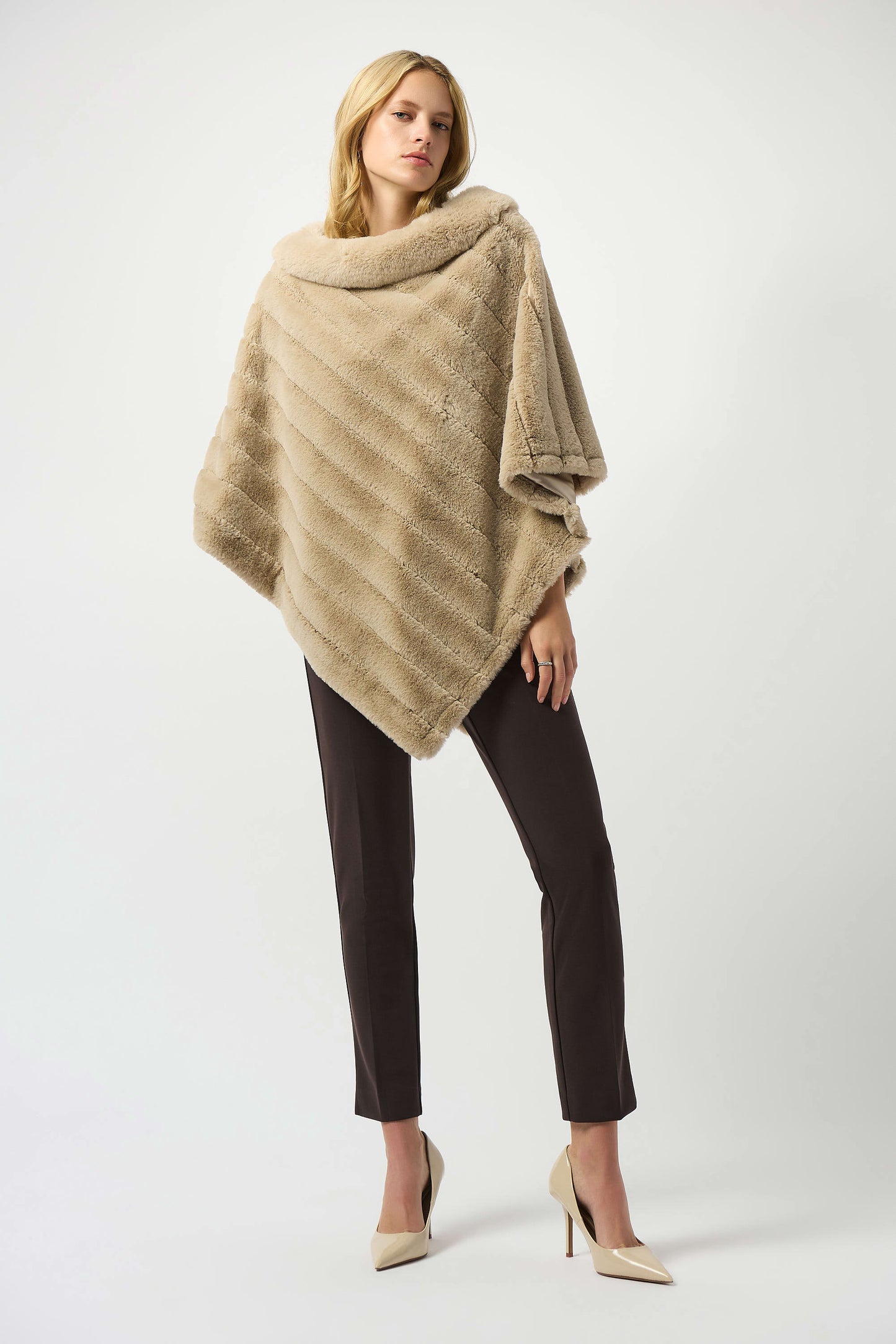 Faux Fur Textured Stripe Poncho 253932 - Joseph Ribkoff