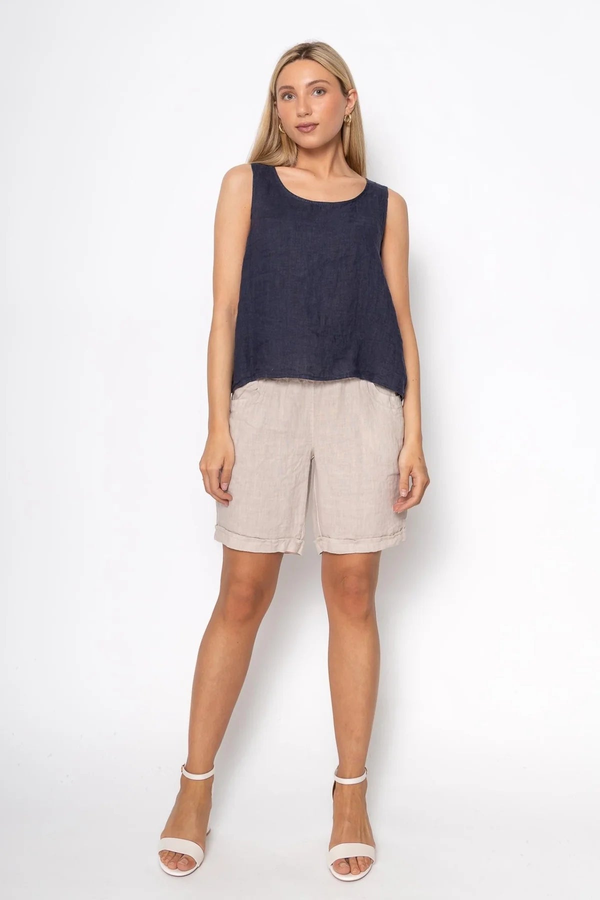 French Linen Tank Top TP1508-71 Navy - Linen Luv