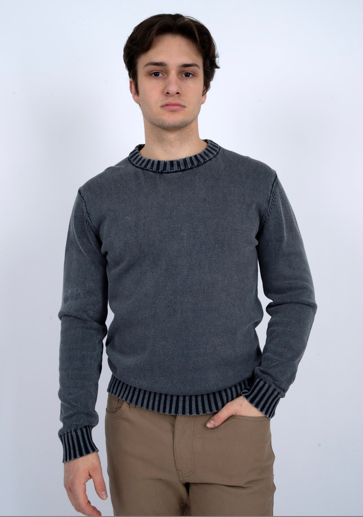 CREW SWEATER-NAVY ACID WASH -Hedge