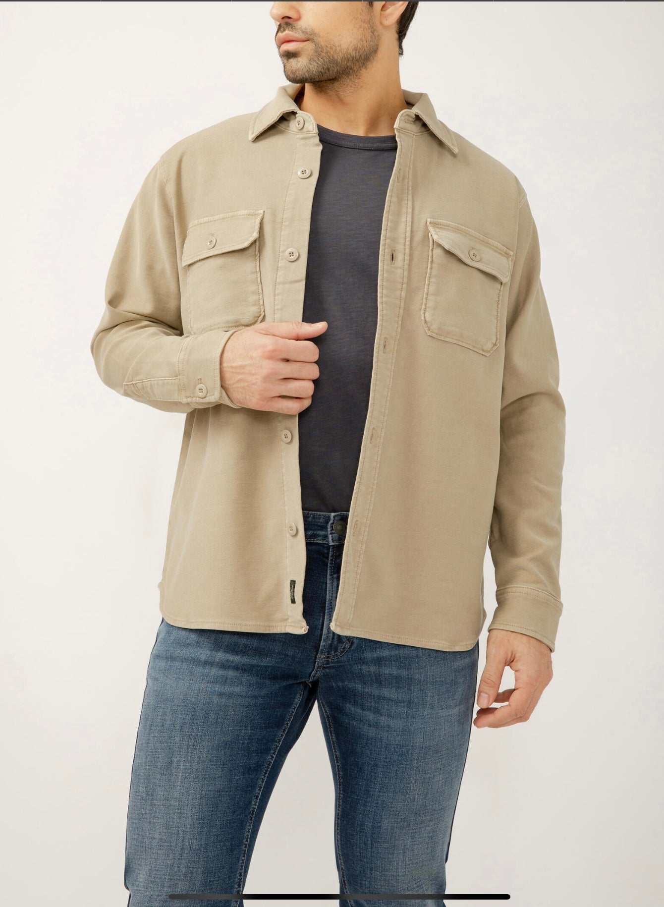 Button Up Knit Flex Shirt MJ0035KTS668 SILVER