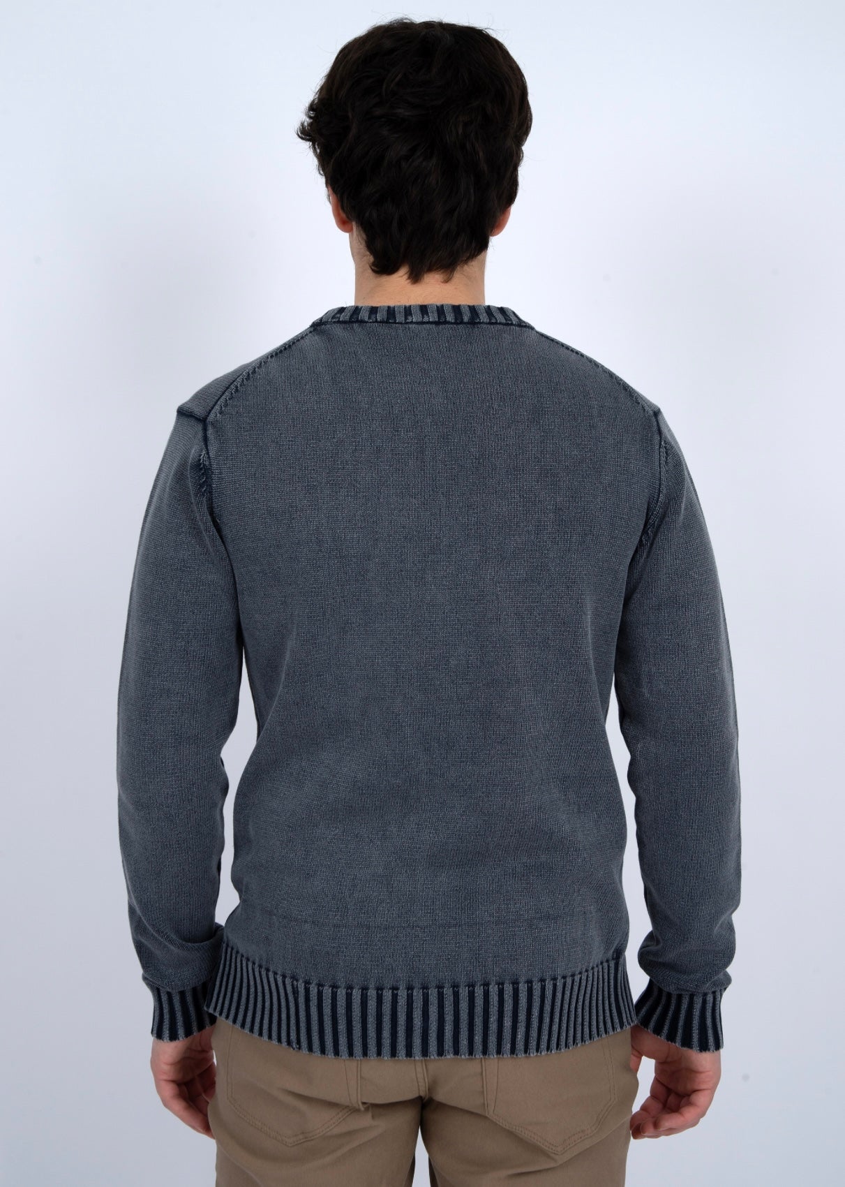 CREW SWEATER-NAVY ACID WASH -Hedge