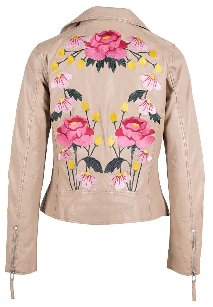 Peonie RF Leather Jacket, Light Beige - Mauritius Leather