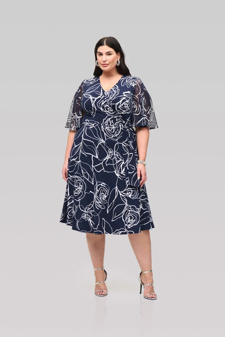 Floral Print Silky Knit and Chiffon Dress 241764 Plus size Joseph Ribkoff