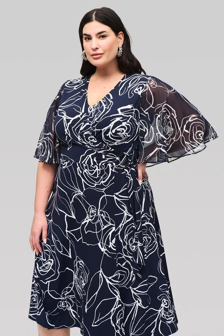 Floral Print Silky Knit and Chiffon Dress 241764 Plus size Joseph Ribkoff