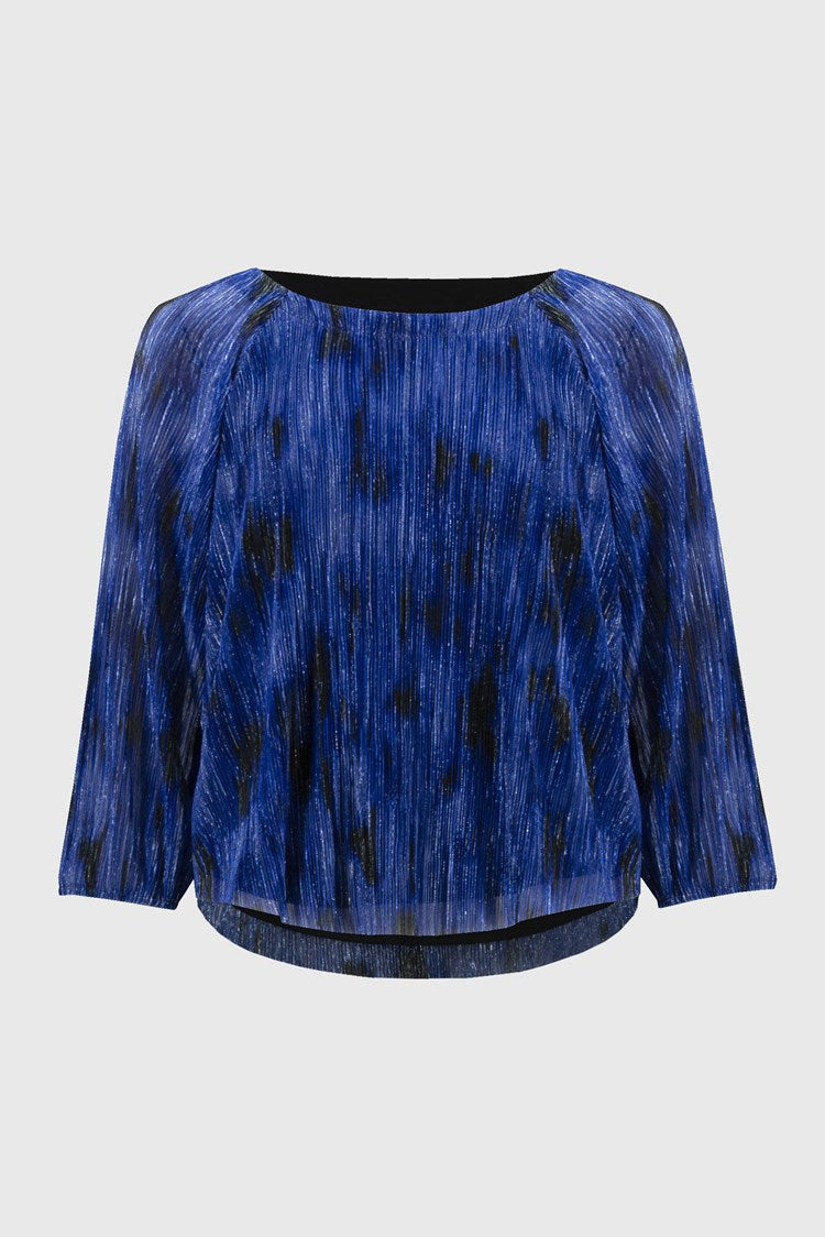 Pleated Knit Abstract Print Flared Top 244105 Joseph Ribkoff