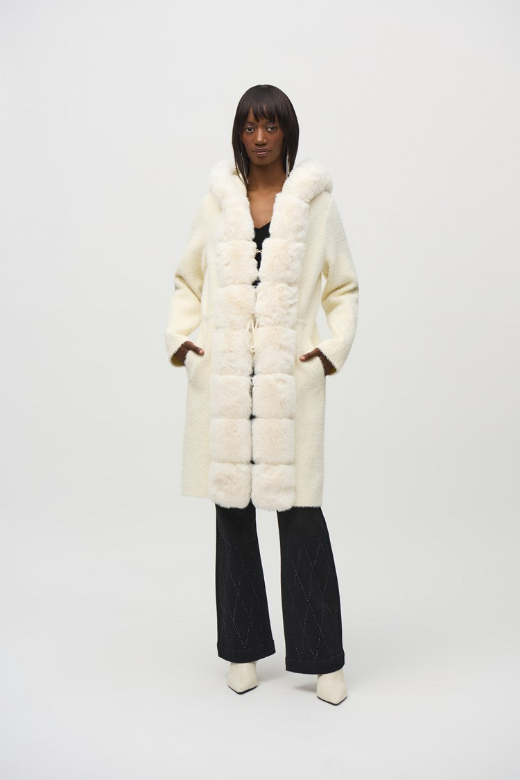 Joseph Ribkoff Detachable Faux Fur Trim Hooded Coat 244929 Vanilla S