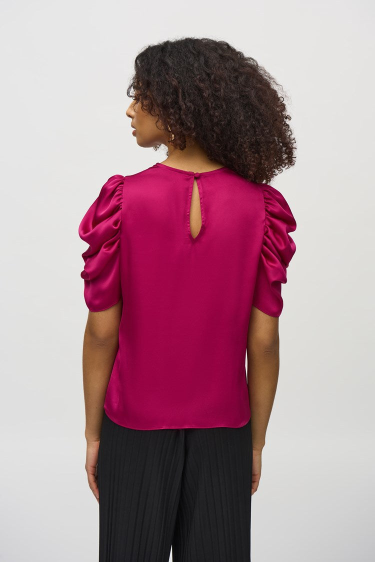Satin Straight Top With Shirred Sleeves 244023 Joseph Ribkoff