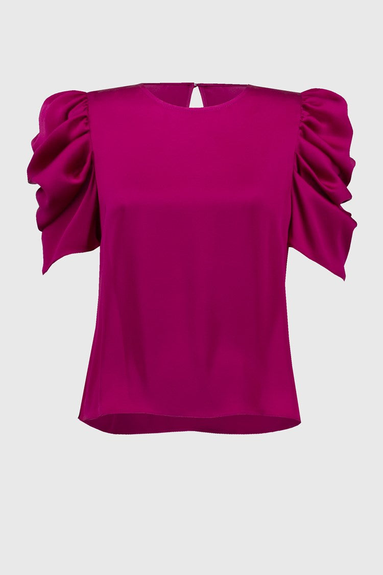 Satin Straight Top With Shirred Sleeves 244023 Joseph Ribkoff