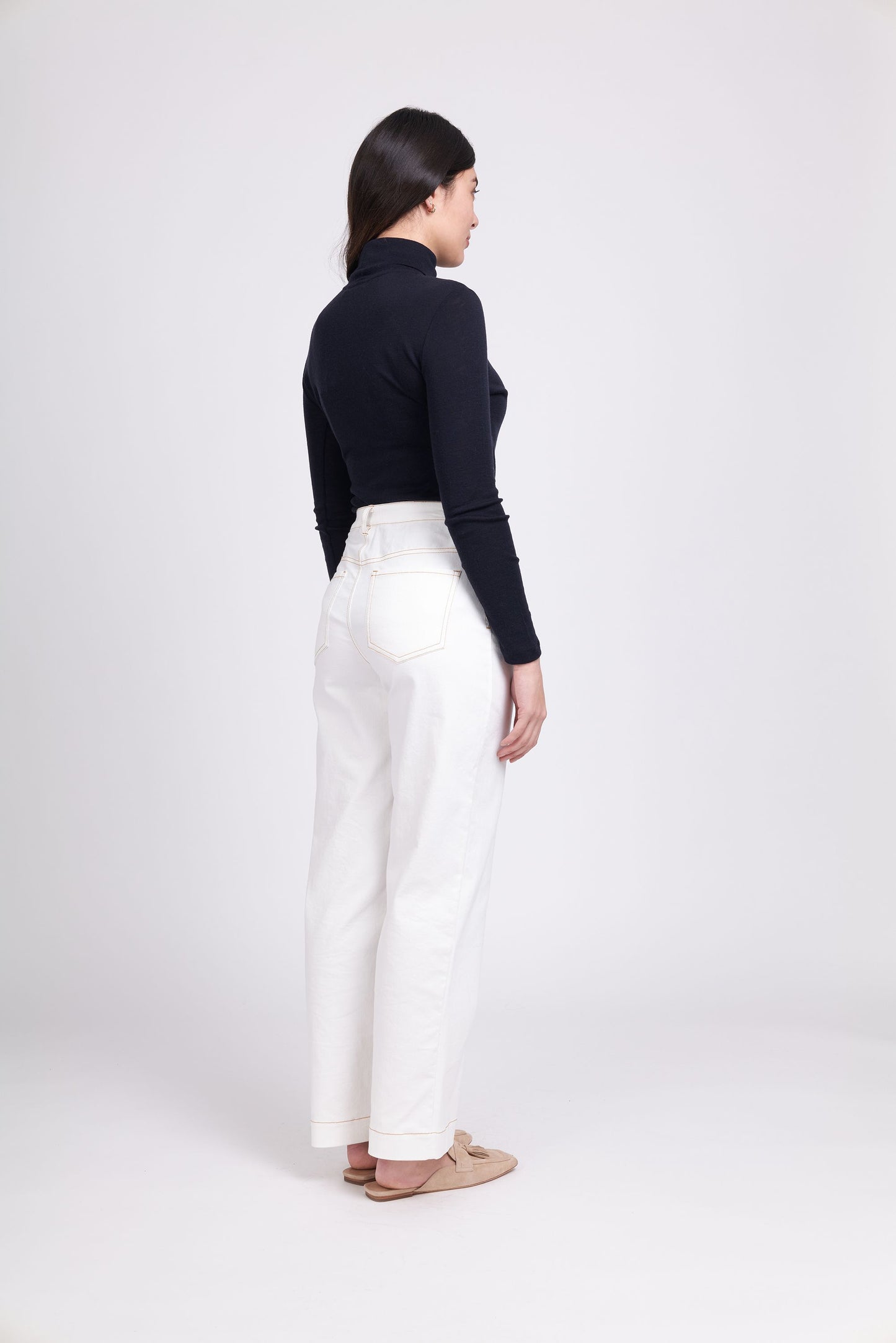 Fine Merino Polo Neck Top-Navy - FOIL