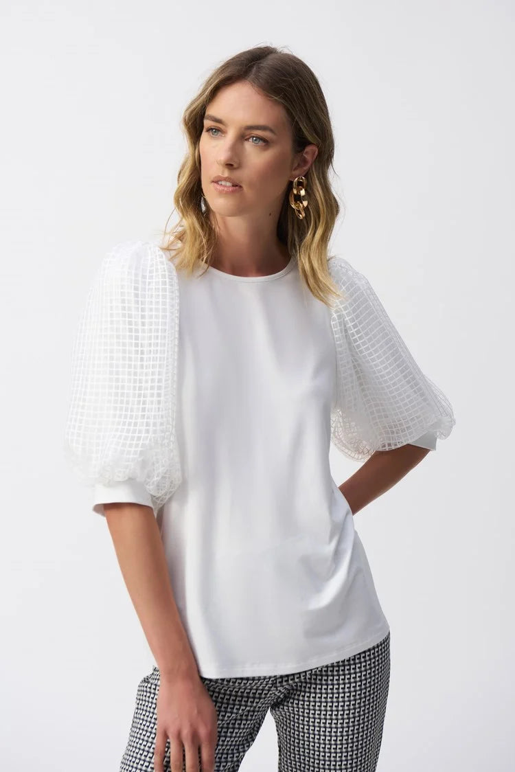 Jersey Straight Top With Novelty Sleeves 251097 - Joseph Ribkoff