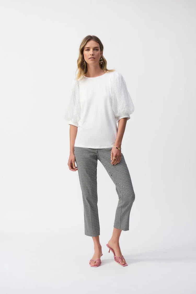 Jersey Straight Top With Novelty Sleeves 251097 - Joseph Ribkoff