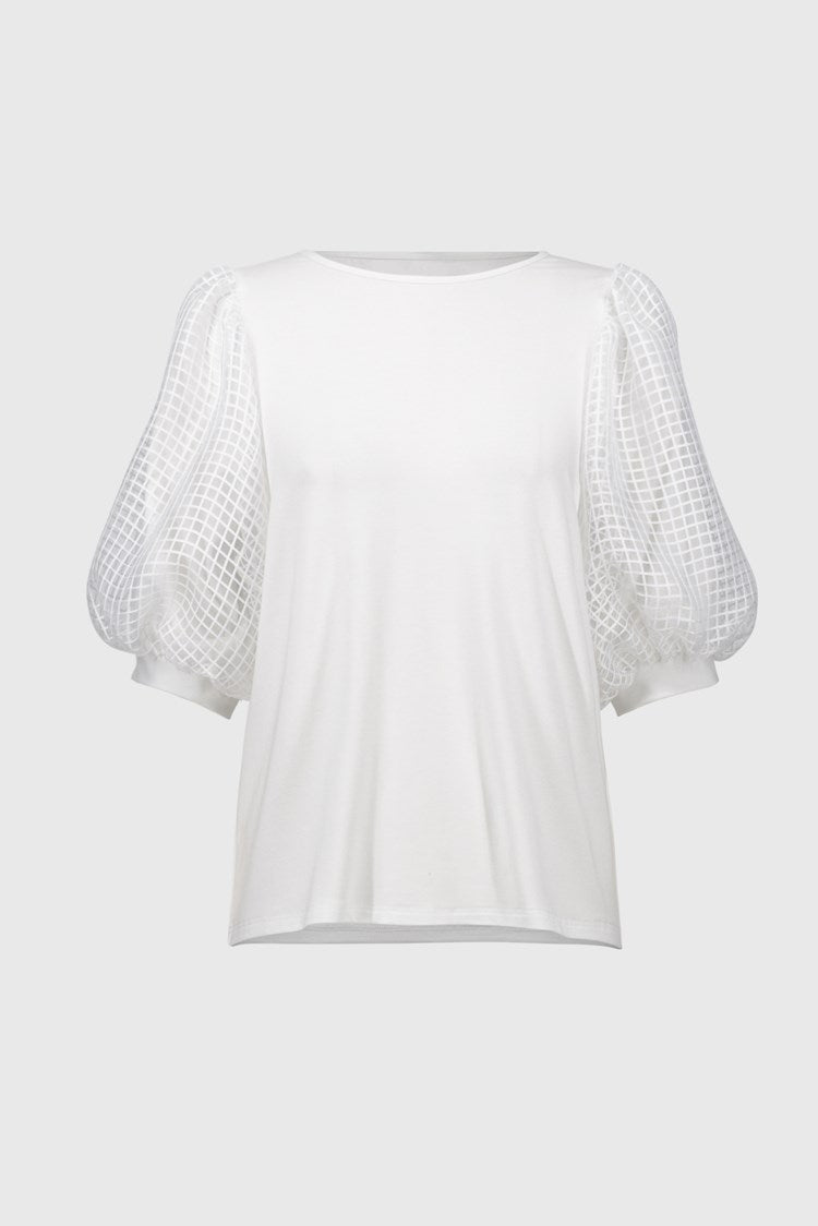 Jersey Straight Top With Novelty Sleeves 251097 - Joseph Ribkoff