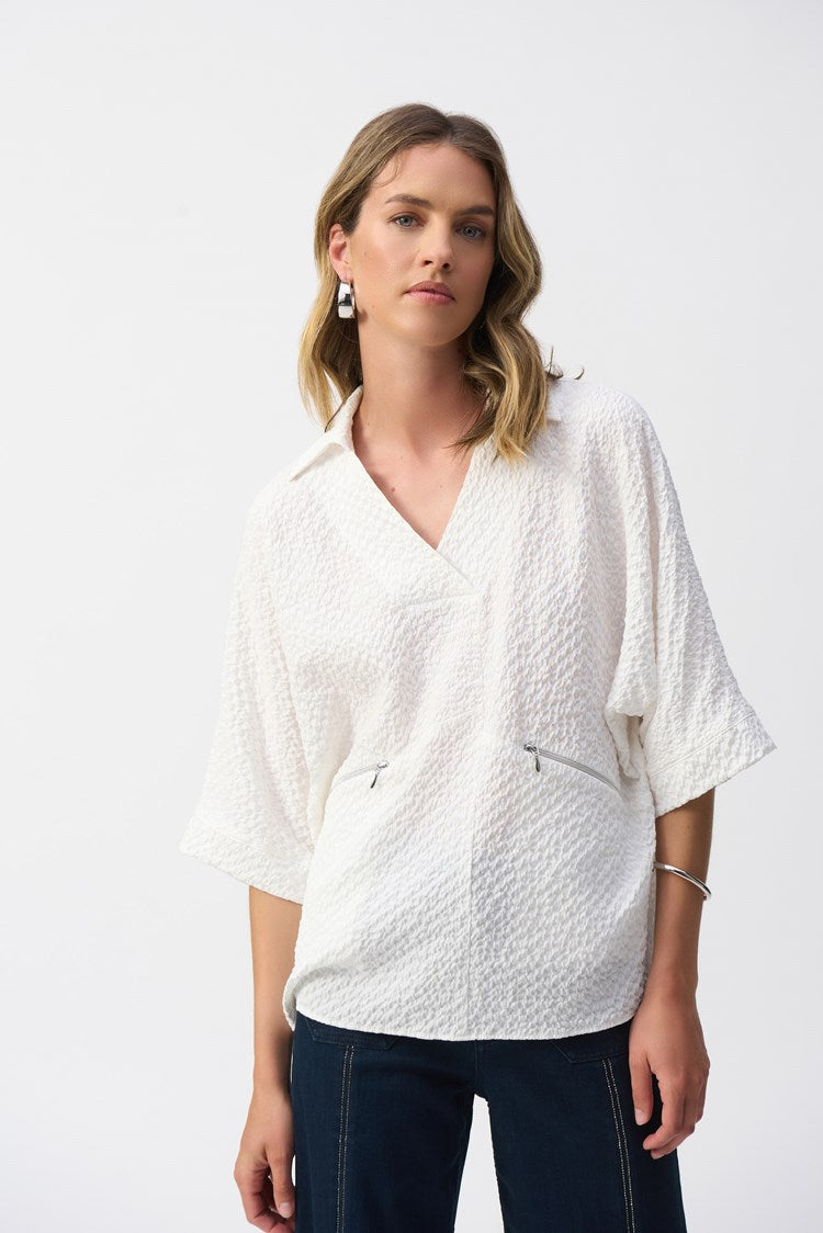 Seersucker Boxy High-Low Top 251165 - Joseph Ribkoff