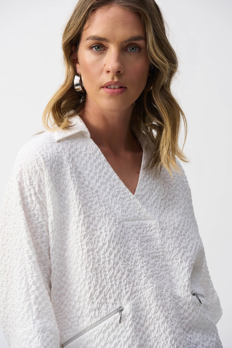 Seersucker Boxy High-Low Top 251165 - Joseph Ribkoff