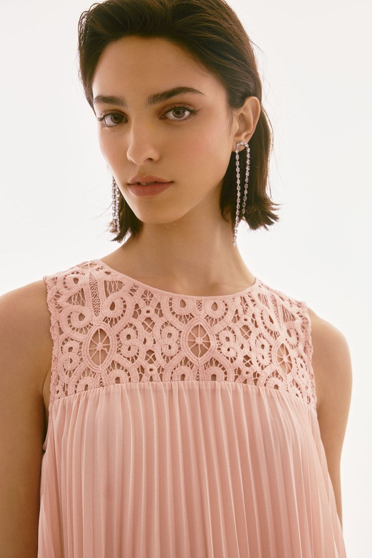 Signature | Chiffon and Lace Sleeveless Pleated Dress 251767 Joseph Ribkoff