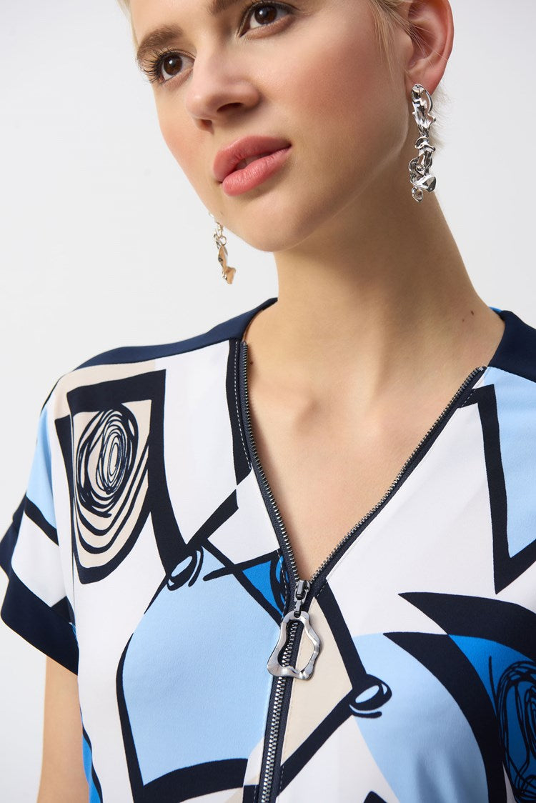 Silky Knit Geometric Print Straight Top 251246 - Joseph Ribkoff