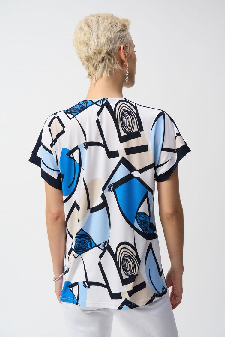 Silky Knit Geometric Print Straight Top 251246 - Joseph Ribkoff