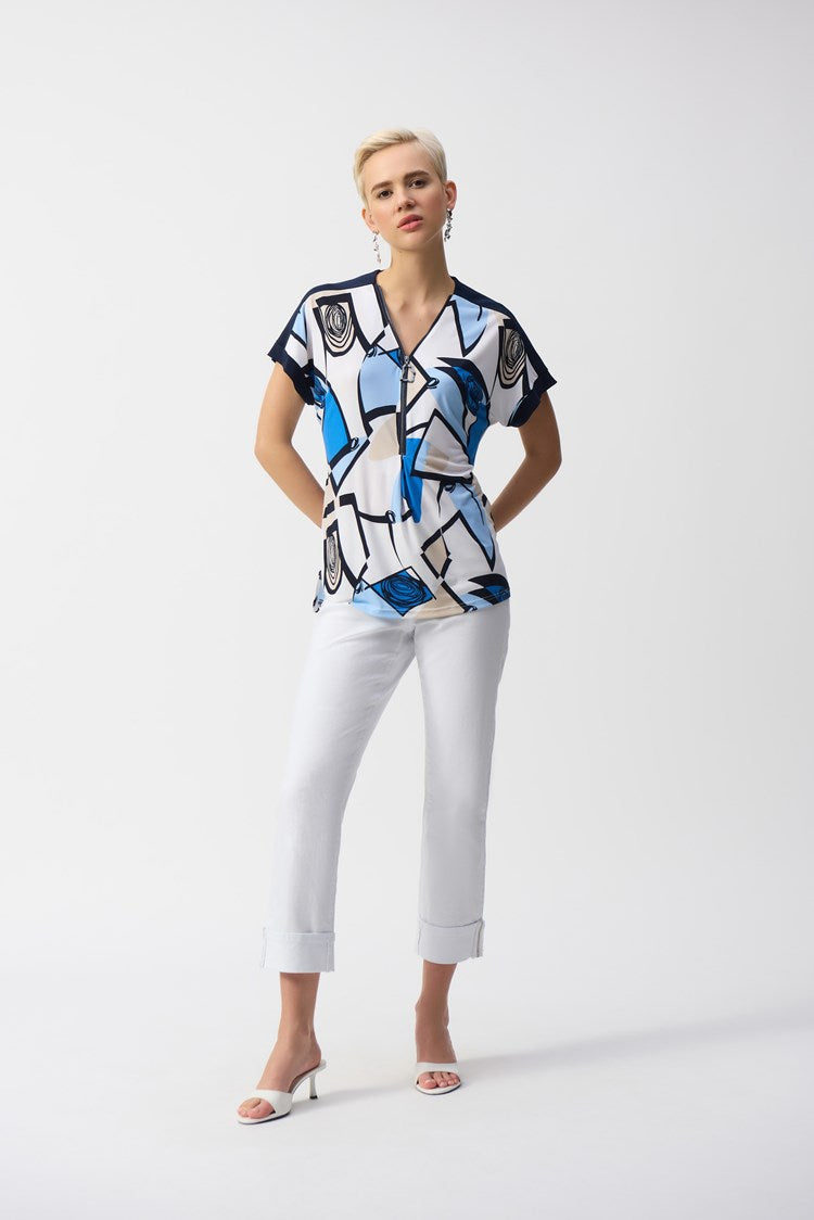 Silky Knit Geometric Print Straight Top 251246 - Joseph Ribkoff