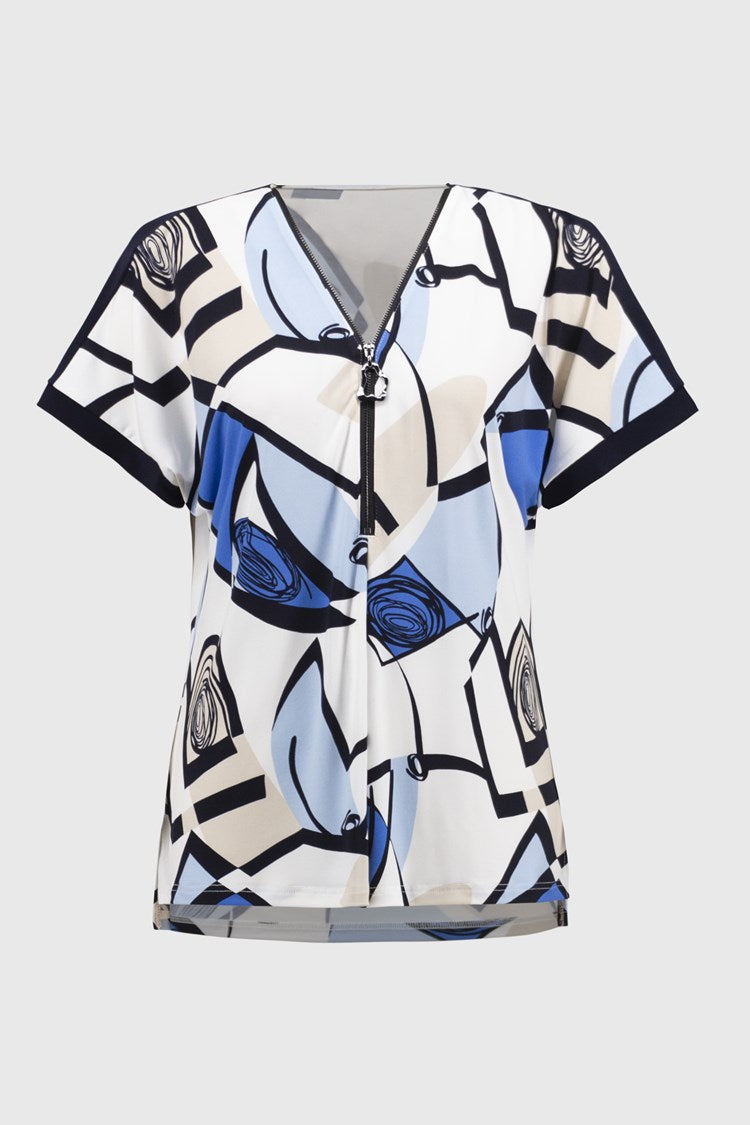 Silky Knit Geometric Print Straight Top 251246 - Joseph Ribkoff