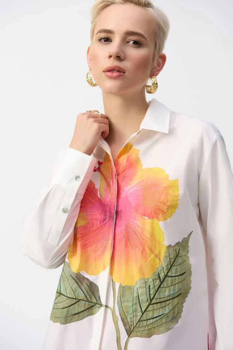 Embroidered Flower Cotton Shirt 251938 - Joseph Ribkoff