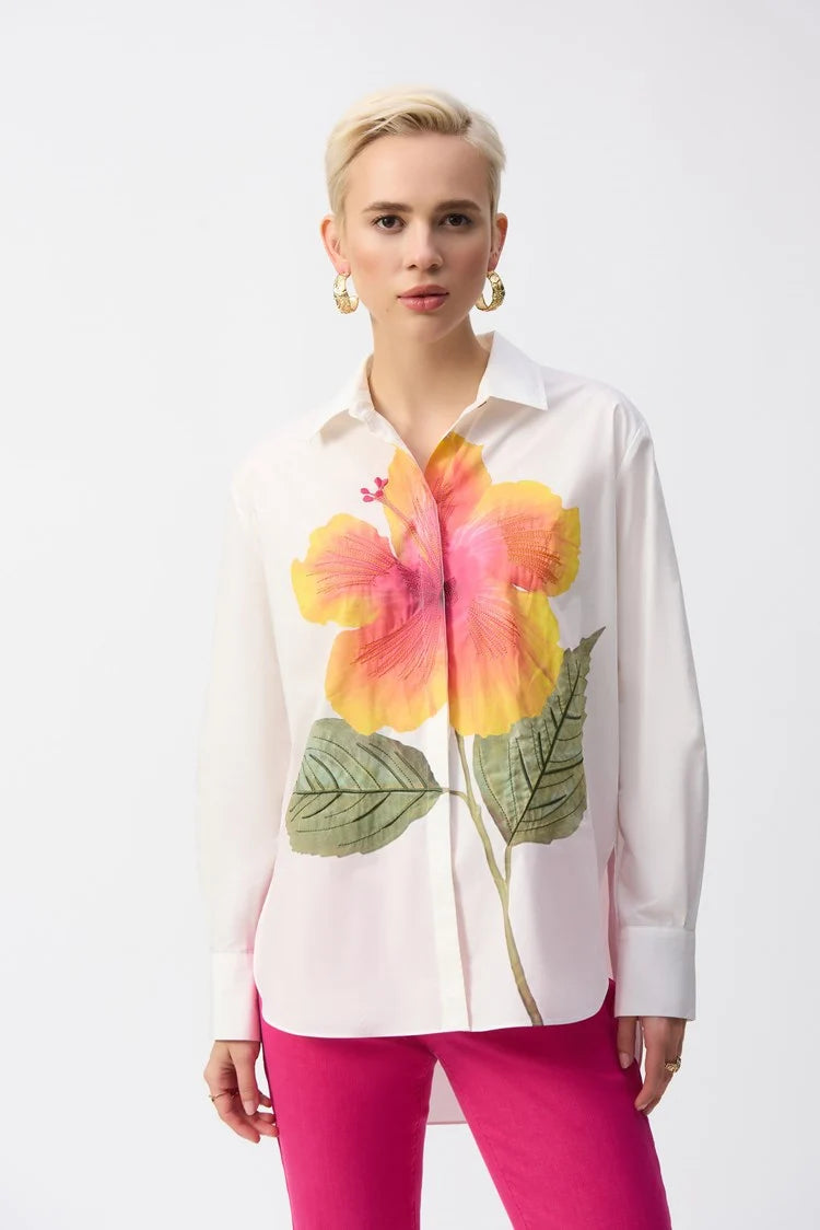 Embroidered Flower Cotton Shirt 251938 - Joseph Ribkoff