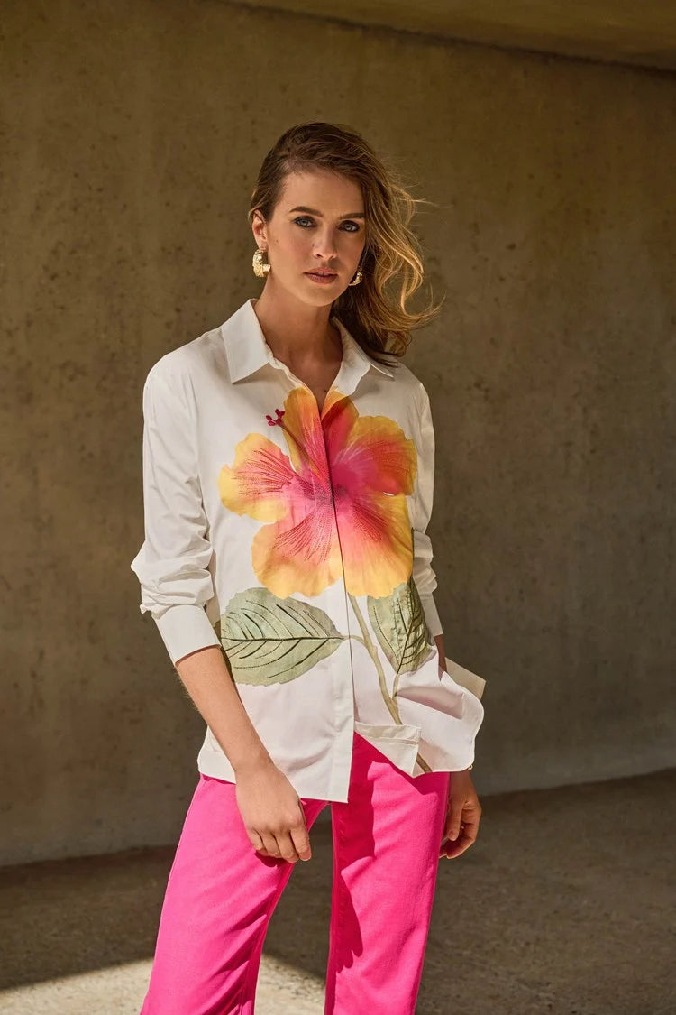 Embroidered Flower Cotton Shirt 251938 - Joseph Ribkoff
