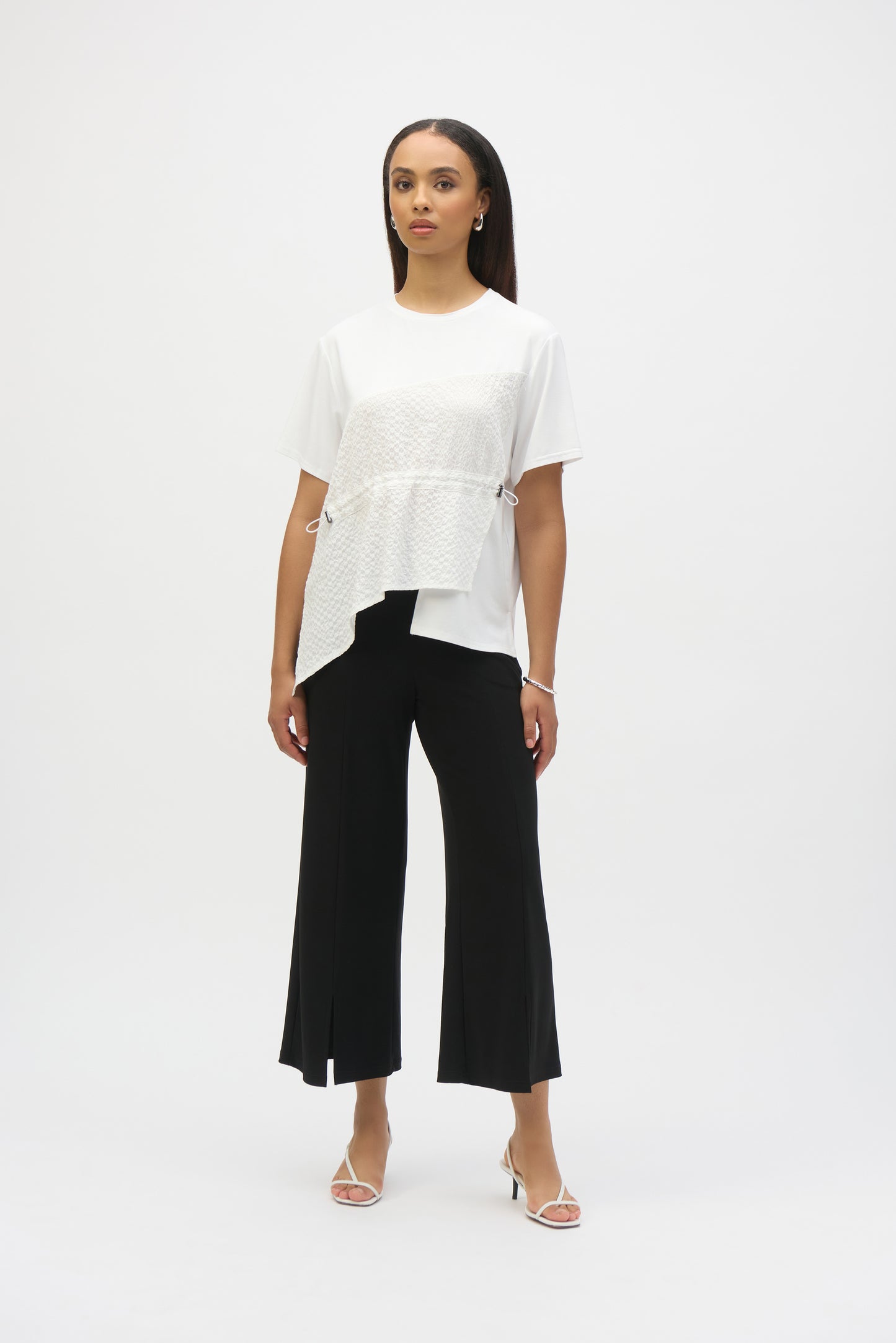 Jersey And Seersucker Asymmetrical Top 252117 - Joseph Ribkoff