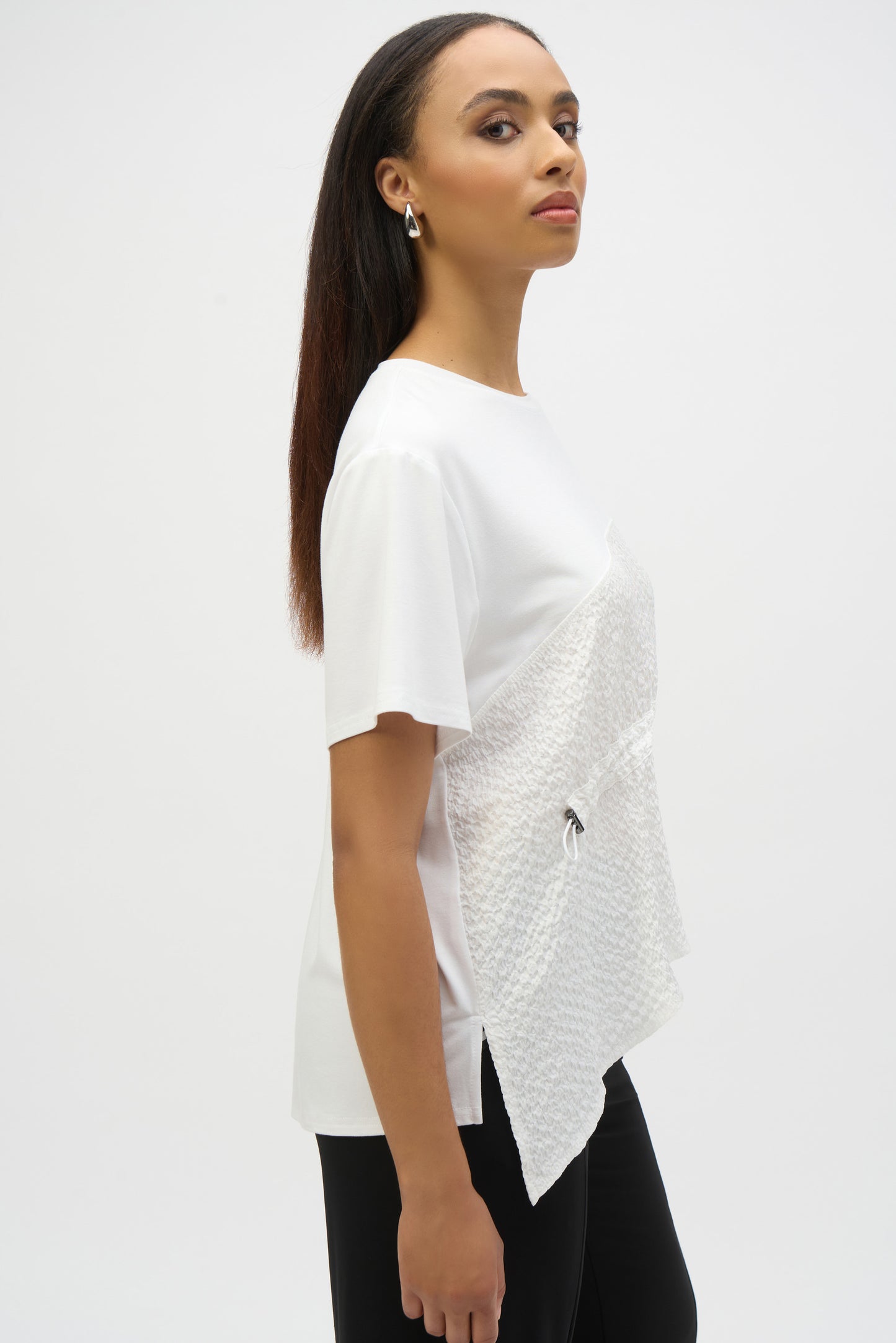 Jersey And Seersucker Asymmetrical Top 252117 - Joseph Ribkoff